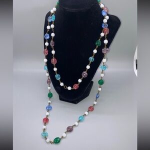 Vintage Colorful Glass beaded Necklace 26”